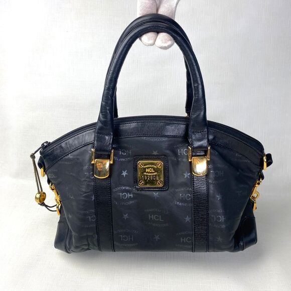 HCL Germany Handcrafted Leather Goods BLACK + GOLD Satchel BAG! MONOGRAM Star - Picture 1 of 16